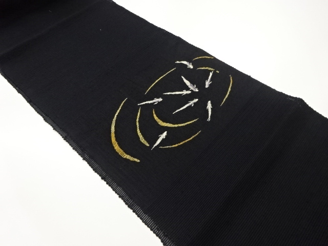 紗紬すくい織鯉に波紋模様織出し名古屋帯